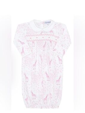 Nellapima Smocked Pink Giraffe Gown with Peter Pan Collar